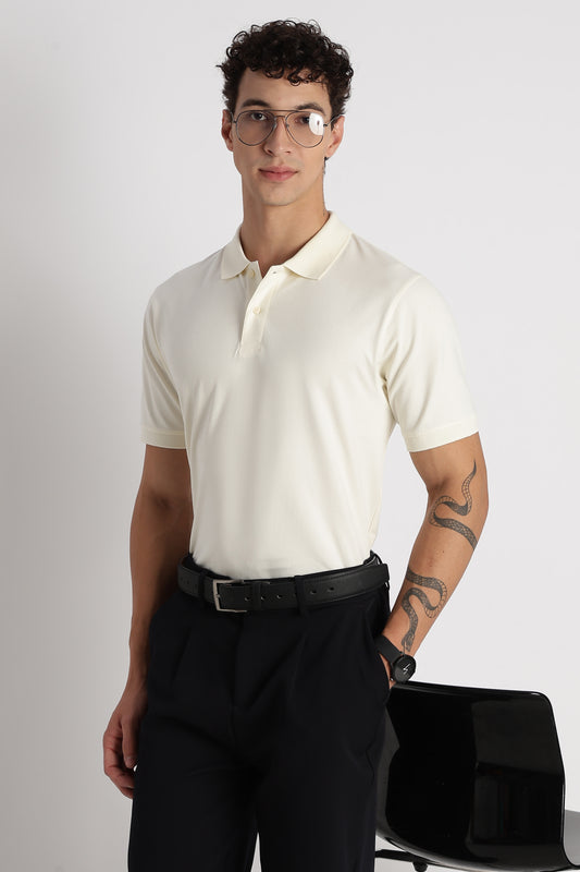 Premium Stretch Cotton Slim Fit Polo T-Shirt Cream