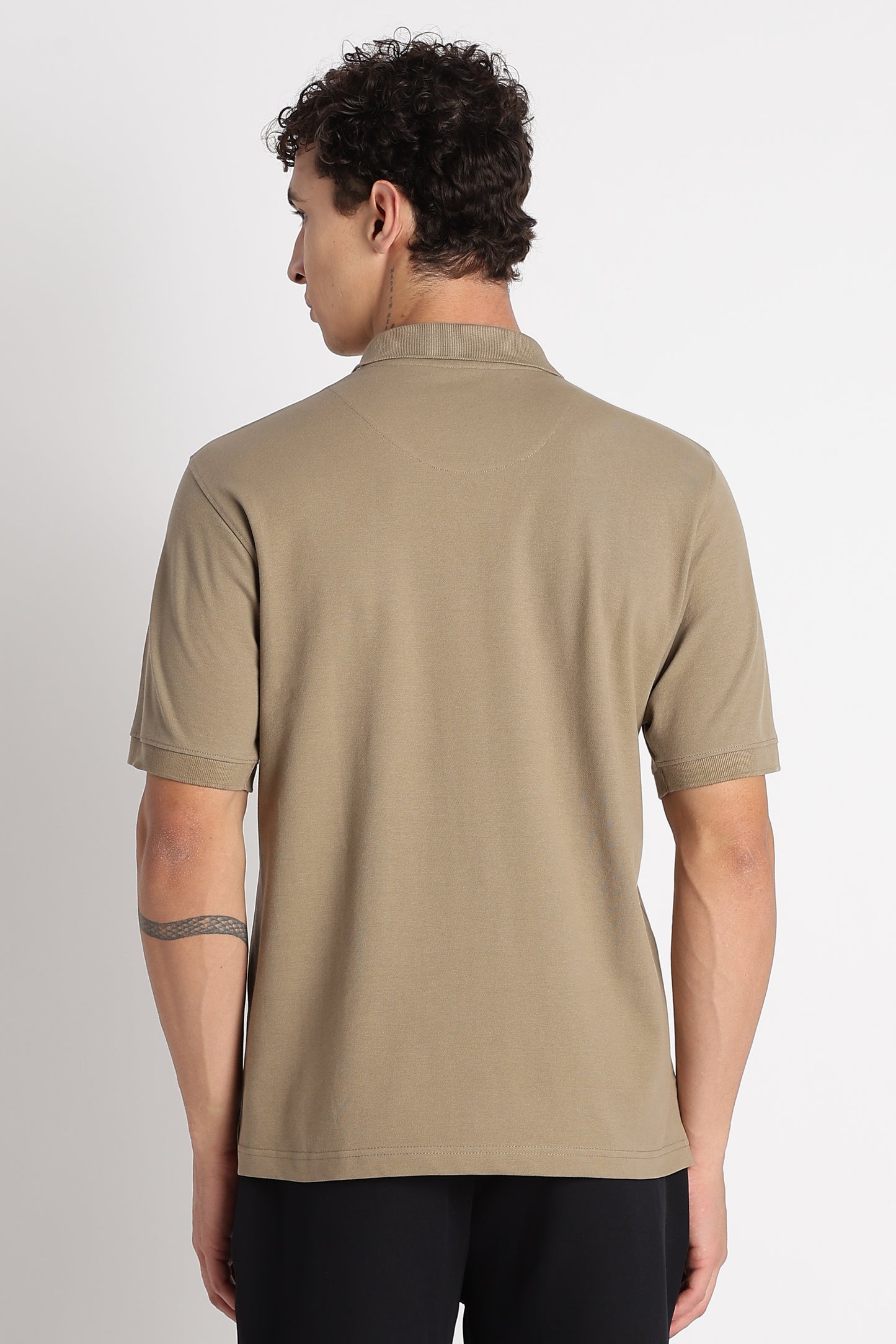 Premium Stretch Cotton Slim Fit Polo T-Shirt Khaki