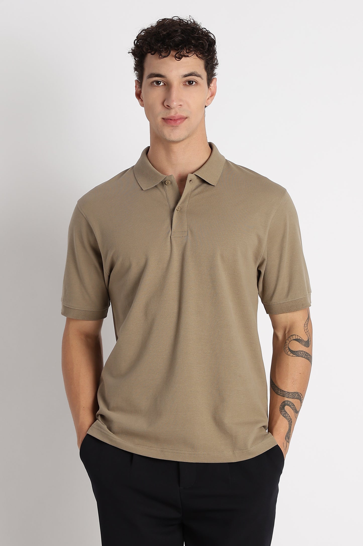 Premium Stretch Cotton Slim Fit Polo T-Shirt Khaki