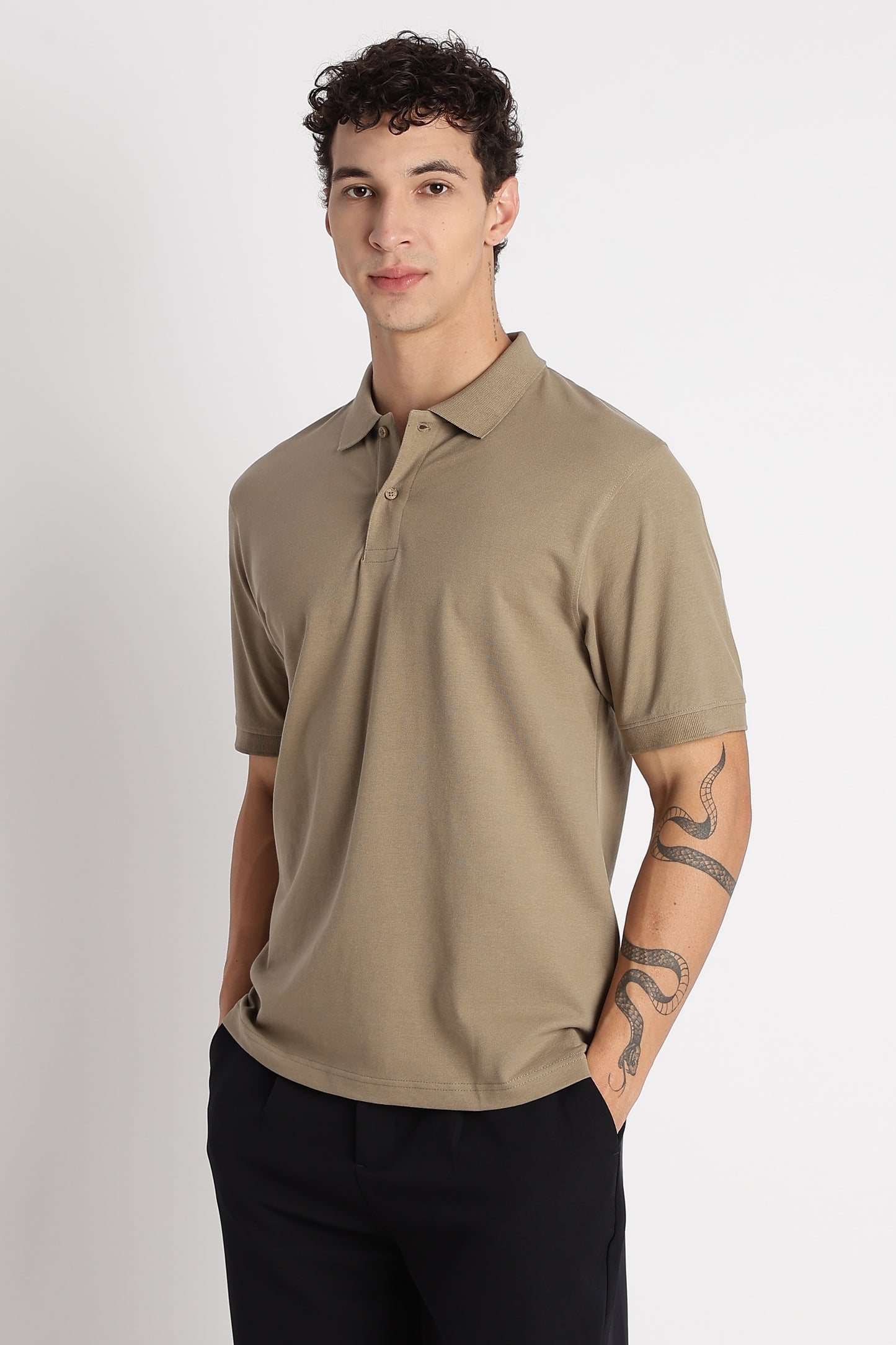 Premium Stretch Cotton Slim Fit Polo T-Shirt Khaki