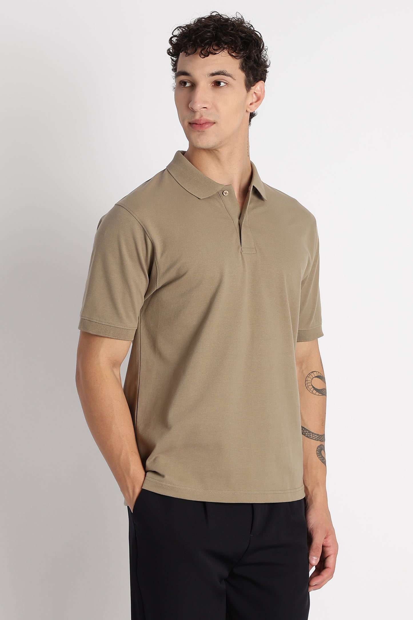 Premium Stretch Cotton Slim Fit Polo T-Shirt Khaki
