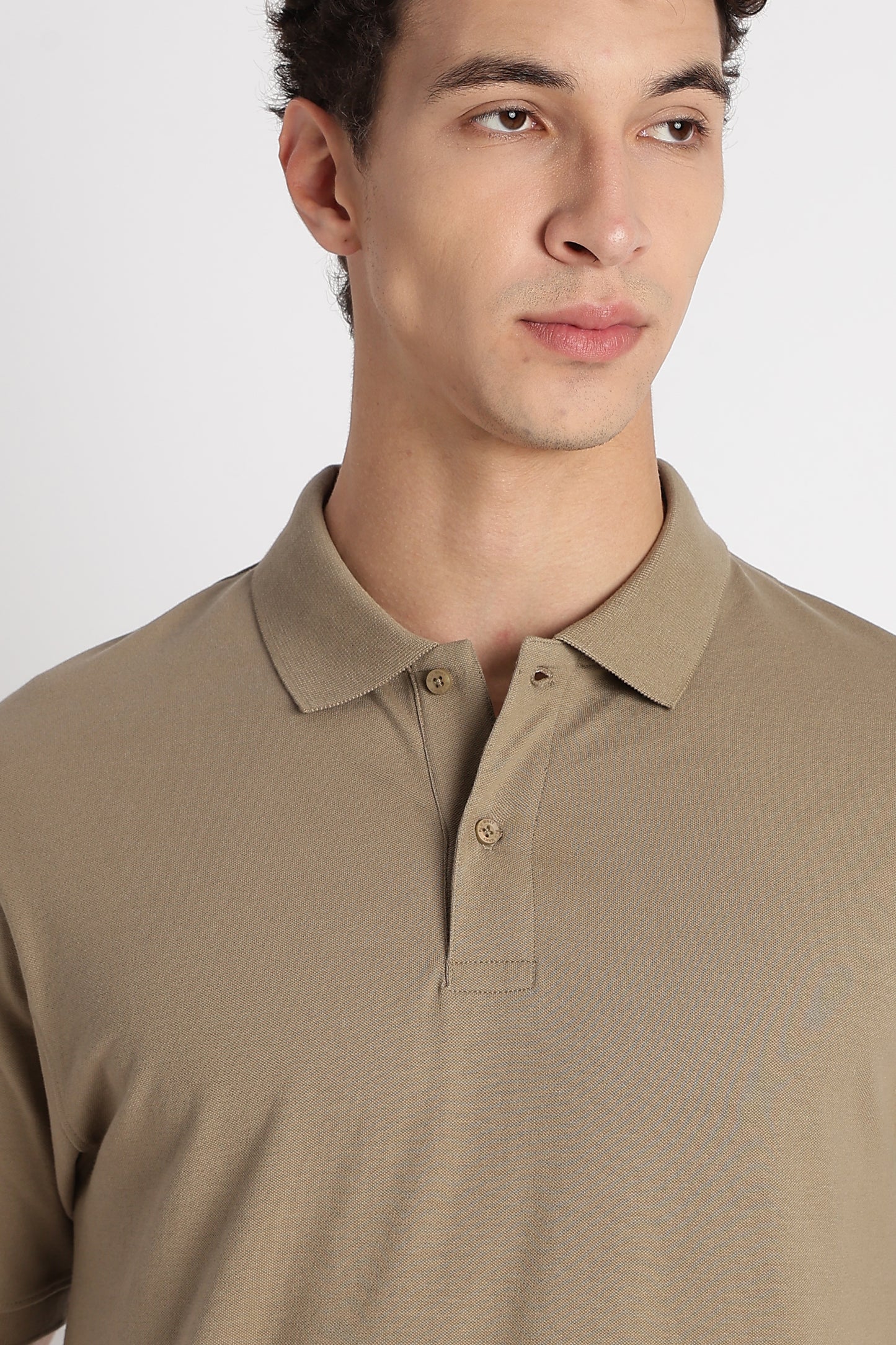 Premium Stretch Cotton Slim Fit Polo T-Shirt Khaki