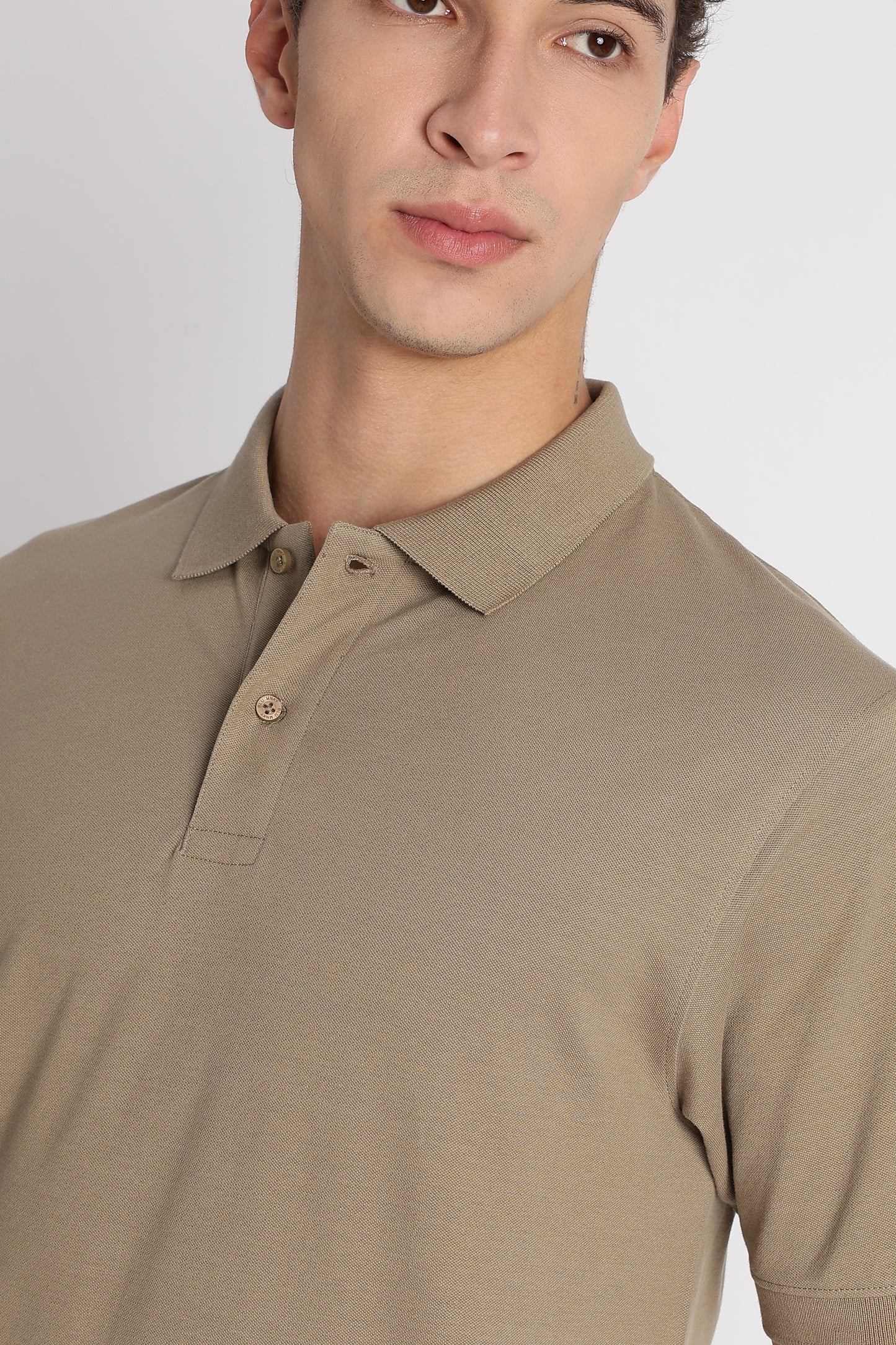 Premium Stretch Cotton Slim Fit Polo T-Shirt Khaki