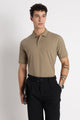 Premium Stretch Cotton Slim Fit Polo T-Shirt Khaki