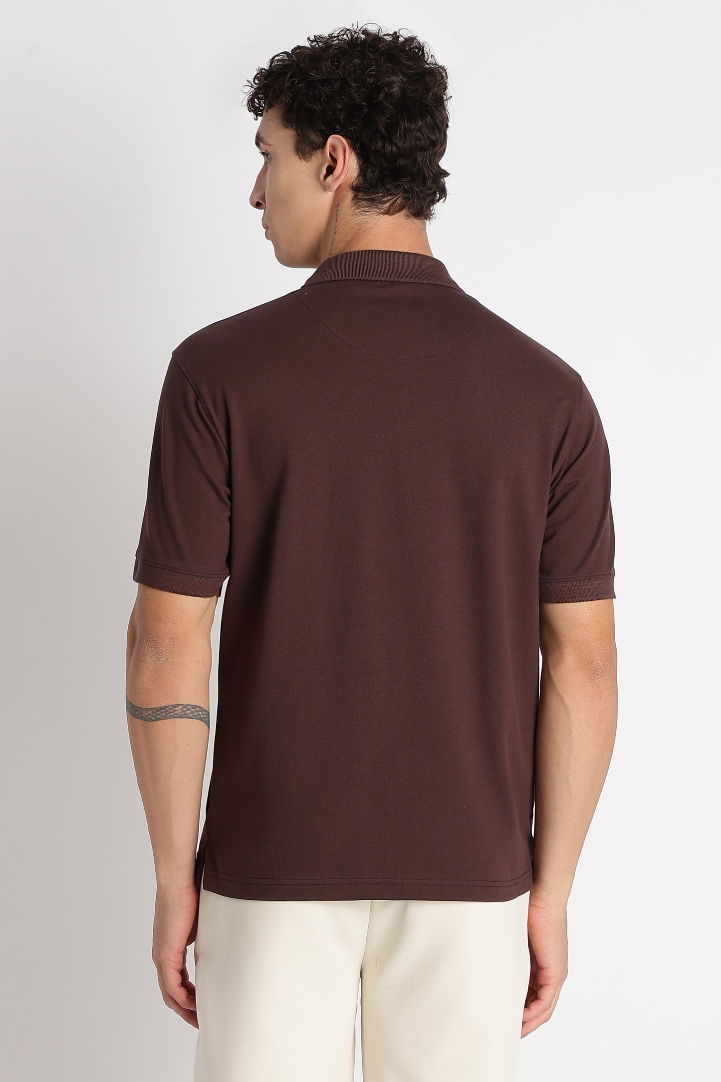 Premium Stretch Cotton Slim Fit Polo T-Shirt Brown