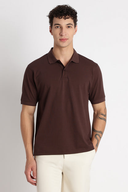 Premium Stretch Cotton Slim Fit Polo T-Shirt Brown