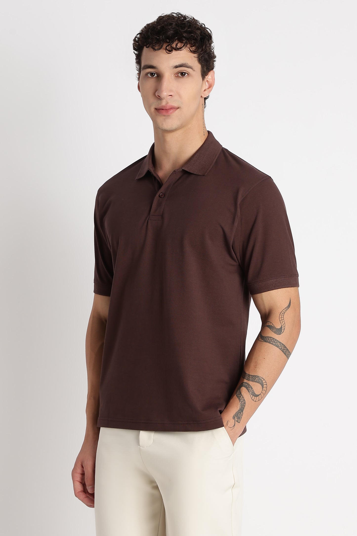 Premium Stretch Cotton Slim Fit Polo T-Shirt Brown