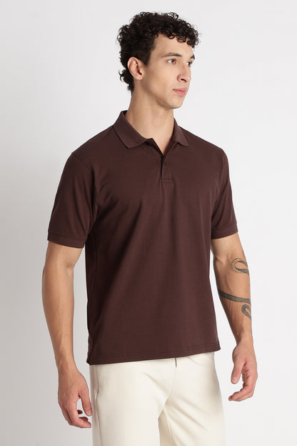 Premium Stretch Cotton Slim Fit Polo T-Shirt Brown