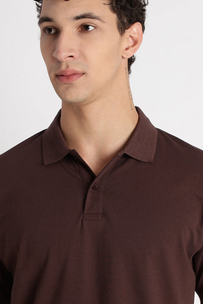 Premium Stretch Cotton Slim Fit Polo T-Shirt Brown