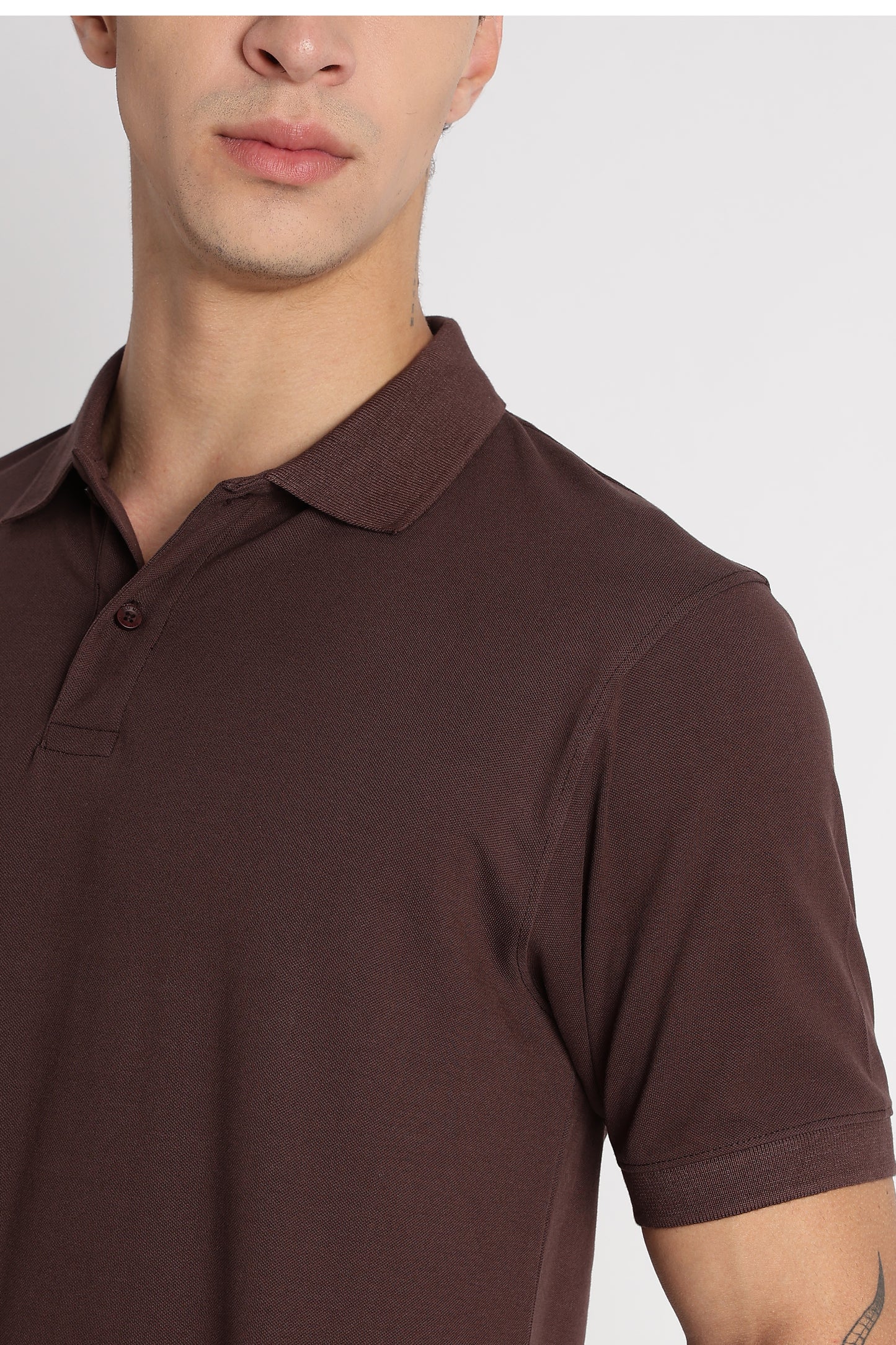 Premium Stretch Cotton Slim Fit Polo T-Shirt Brown
