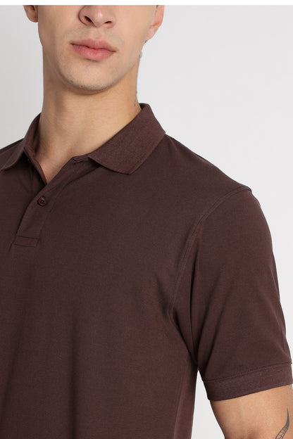 Premium Stretch Cotton Slim Fit Polo T-Shirt Brown