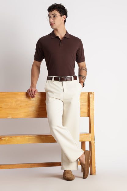 Premium Stretch Cotton Slim Fit Polo T-Shirt Brown
