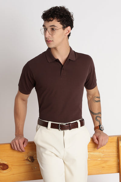 Premium Stretch Cotton Slim Fit Polo T-Shirt Brown