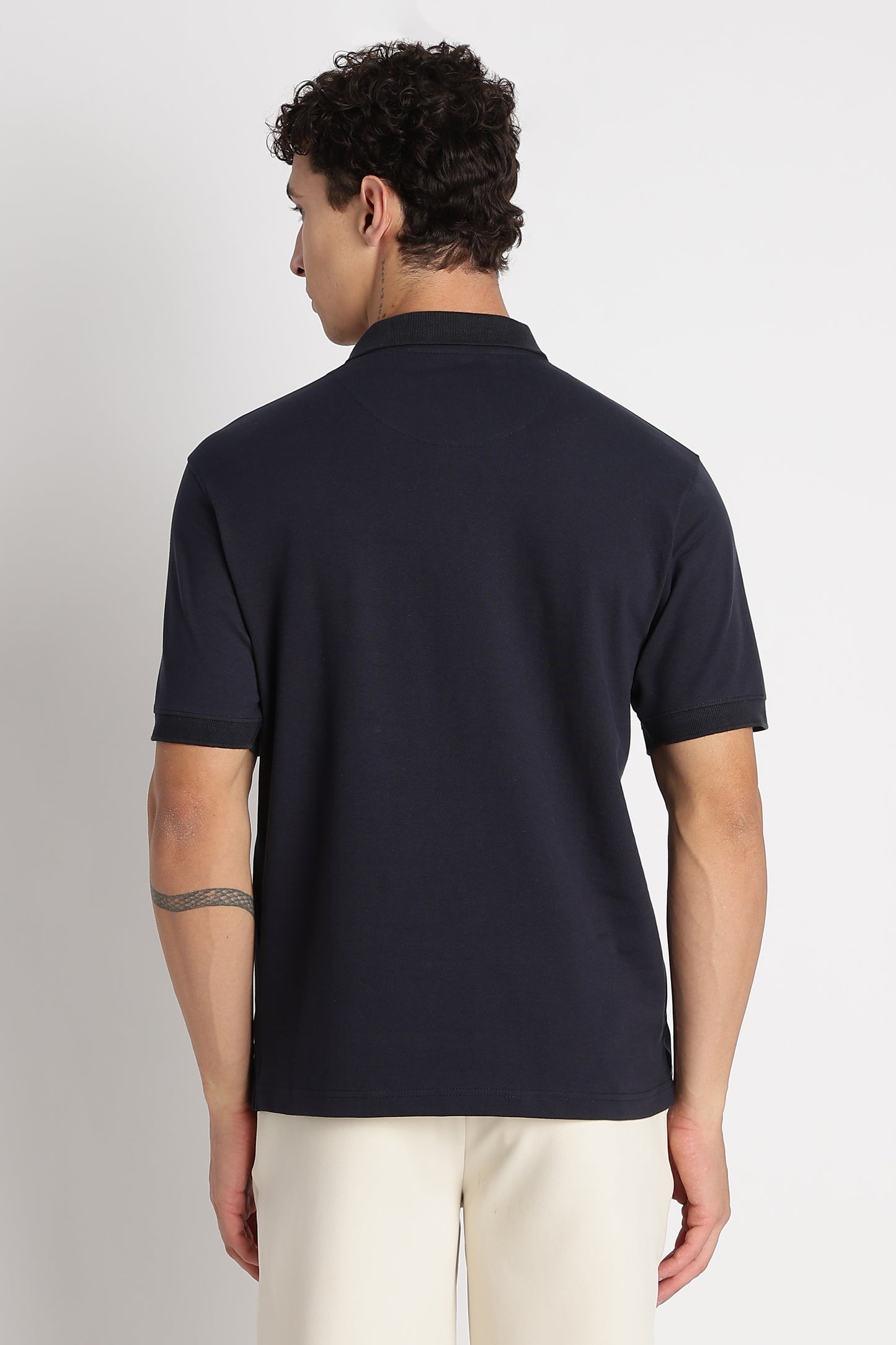 Premium Stretch Cotton Slim Fit Polo T-Shirt Navy