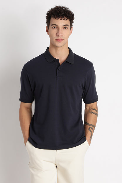 Premium Stretch Cotton Slim Fit Polo T-Shirt Navy