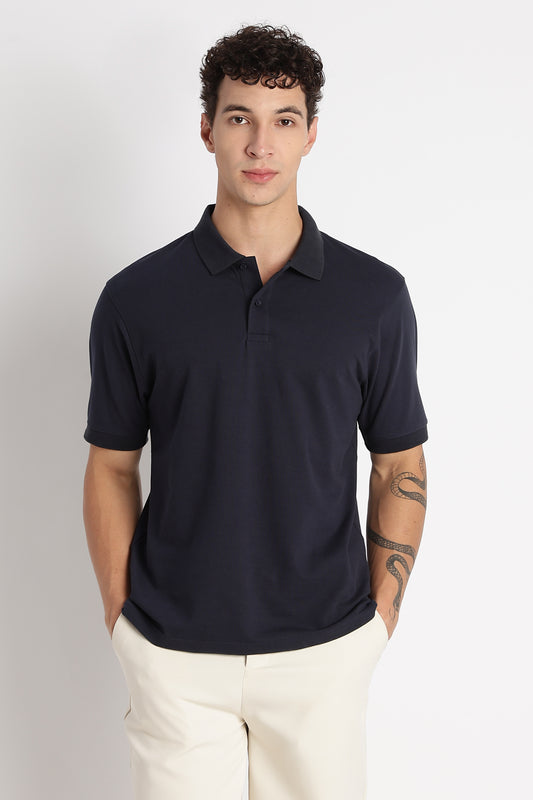 Premium Stretch Cotton Slim Fit Polo T-Shirt Navy
