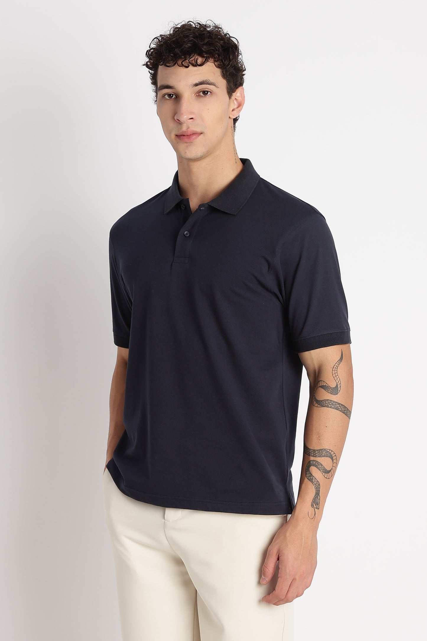 Premium Stretch Cotton Slim Fit Polo T-Shirt Navy