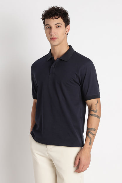 Premium Stretch Cotton Slim Fit Polo T-Shirt Navy