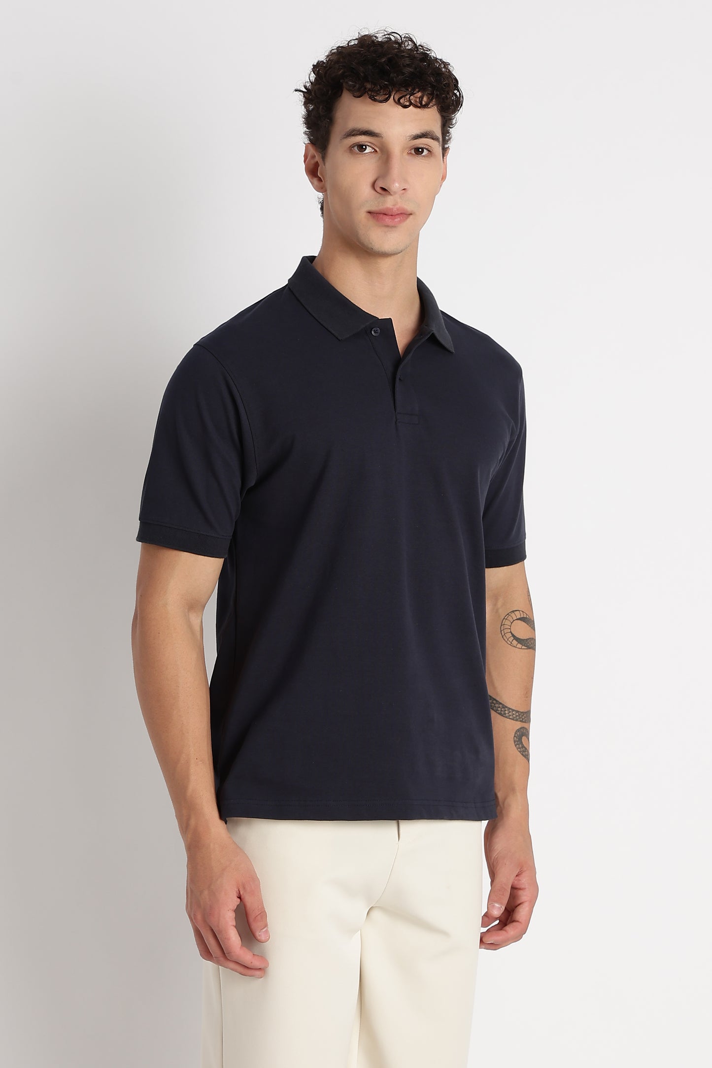 Premium Stretch Cotton Slim Fit Polo T-Shirt Navy