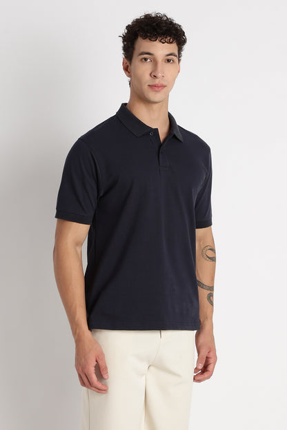 Premium Stretch Cotton Slim Fit Polo T-Shirt Navy