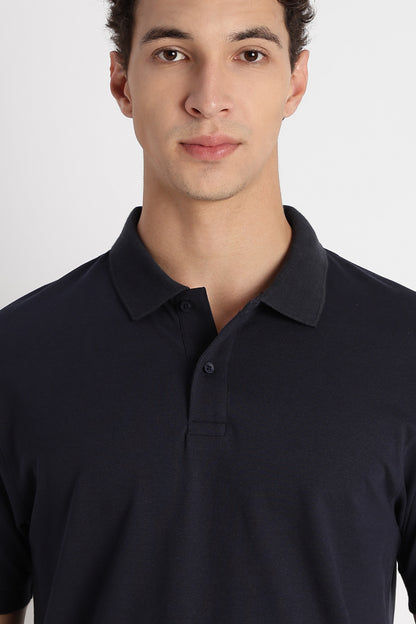Premium Stretch Cotton Slim Fit Polo T-Shirt Navy