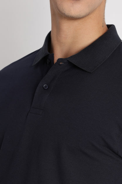 Premium Stretch Cotton Slim Fit Polo T-Shirt Navy