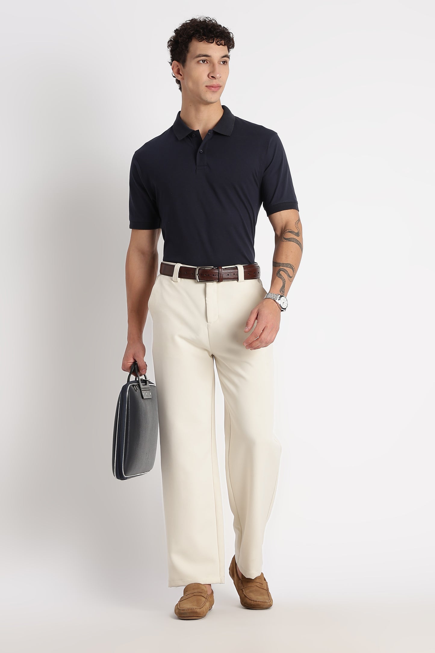 Premium Stretch Cotton Slim Fit Polo T-Shirt Navy