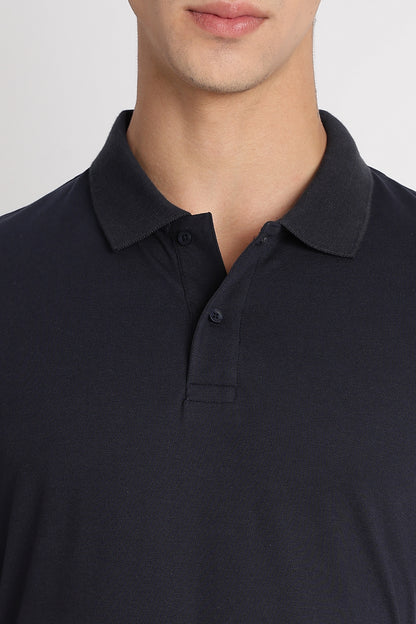 Premium Stretch Cotton Slim Fit Polo T-Shirt Navy