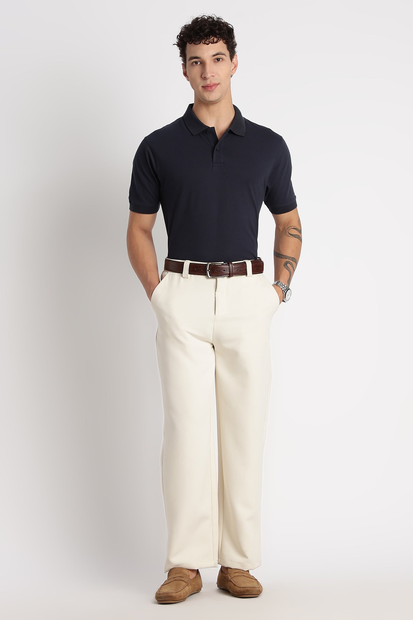 Premium Stretch Cotton Slim Fit Polo T-Shirt Navy