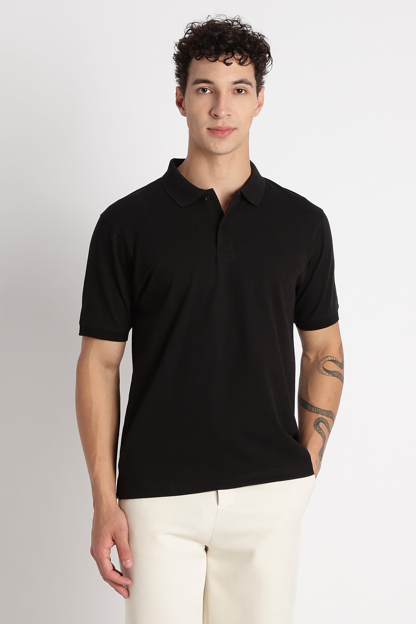 Premium Stretch Cotton Slim Fit Polo T-Shirt Black