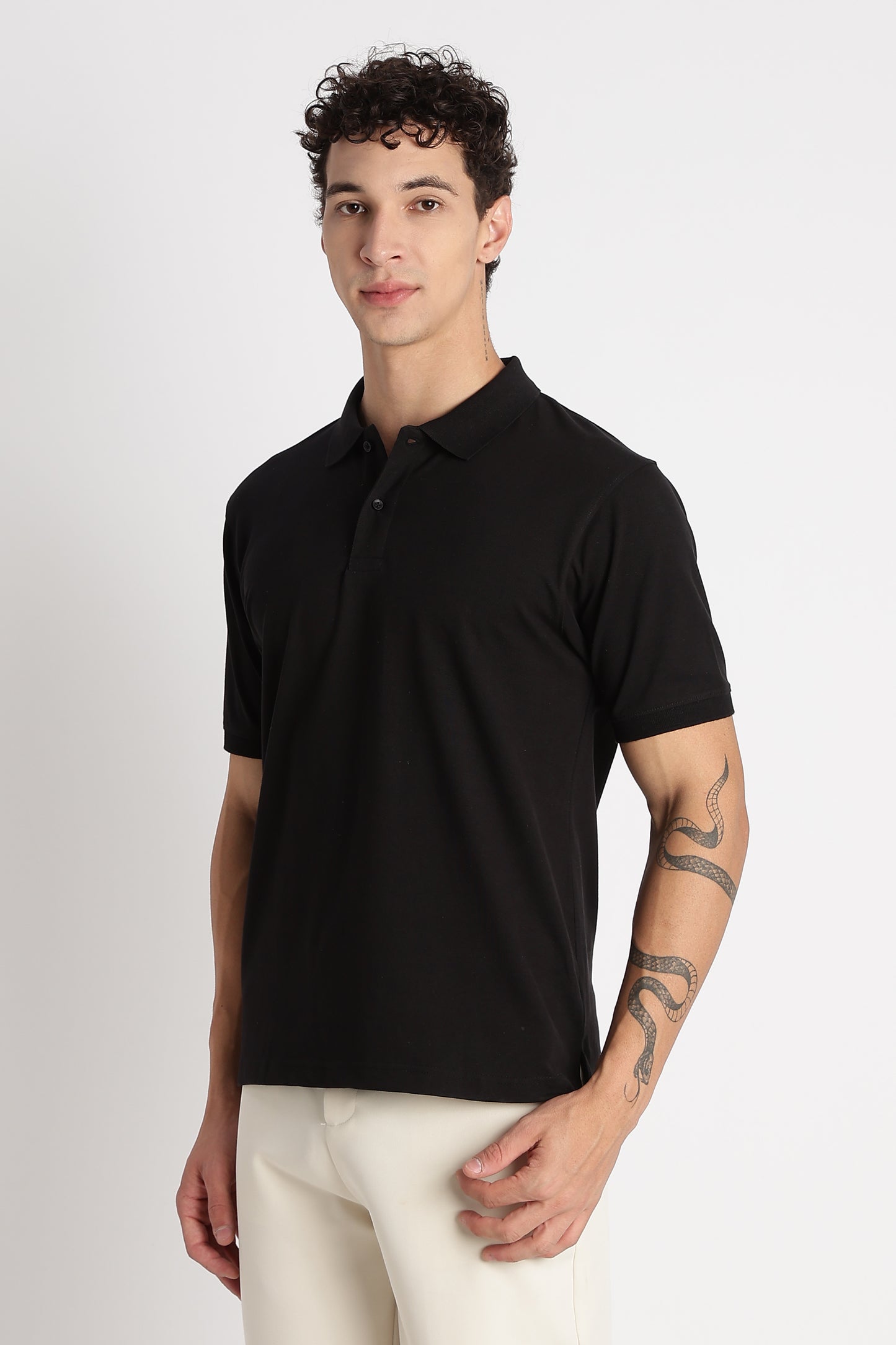 Premium Stretch Cotton Slim Fit Polo T-Shirt Black