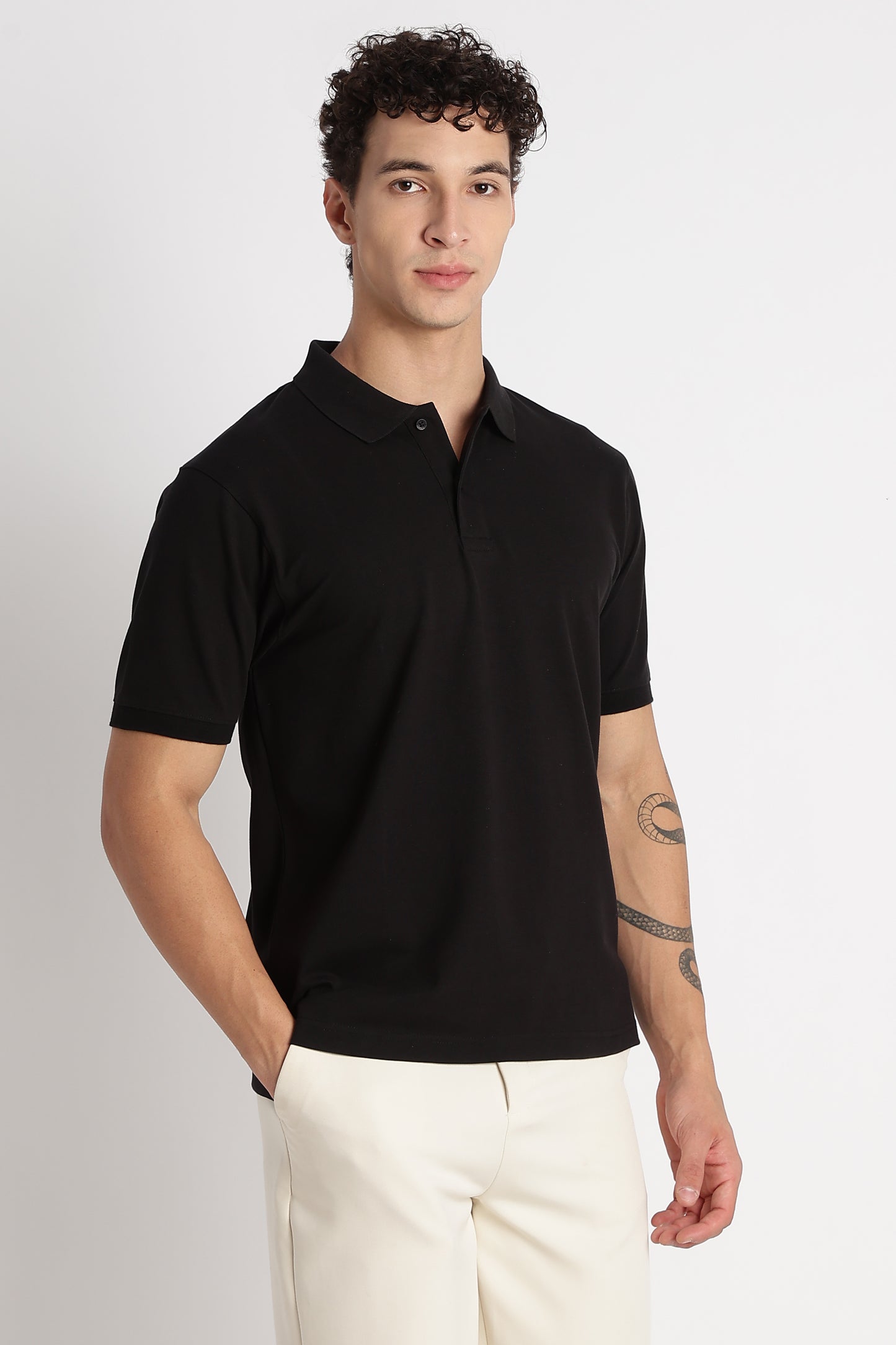 Premium Stretch Cotton Slim Fit Polo T-Shirt Black