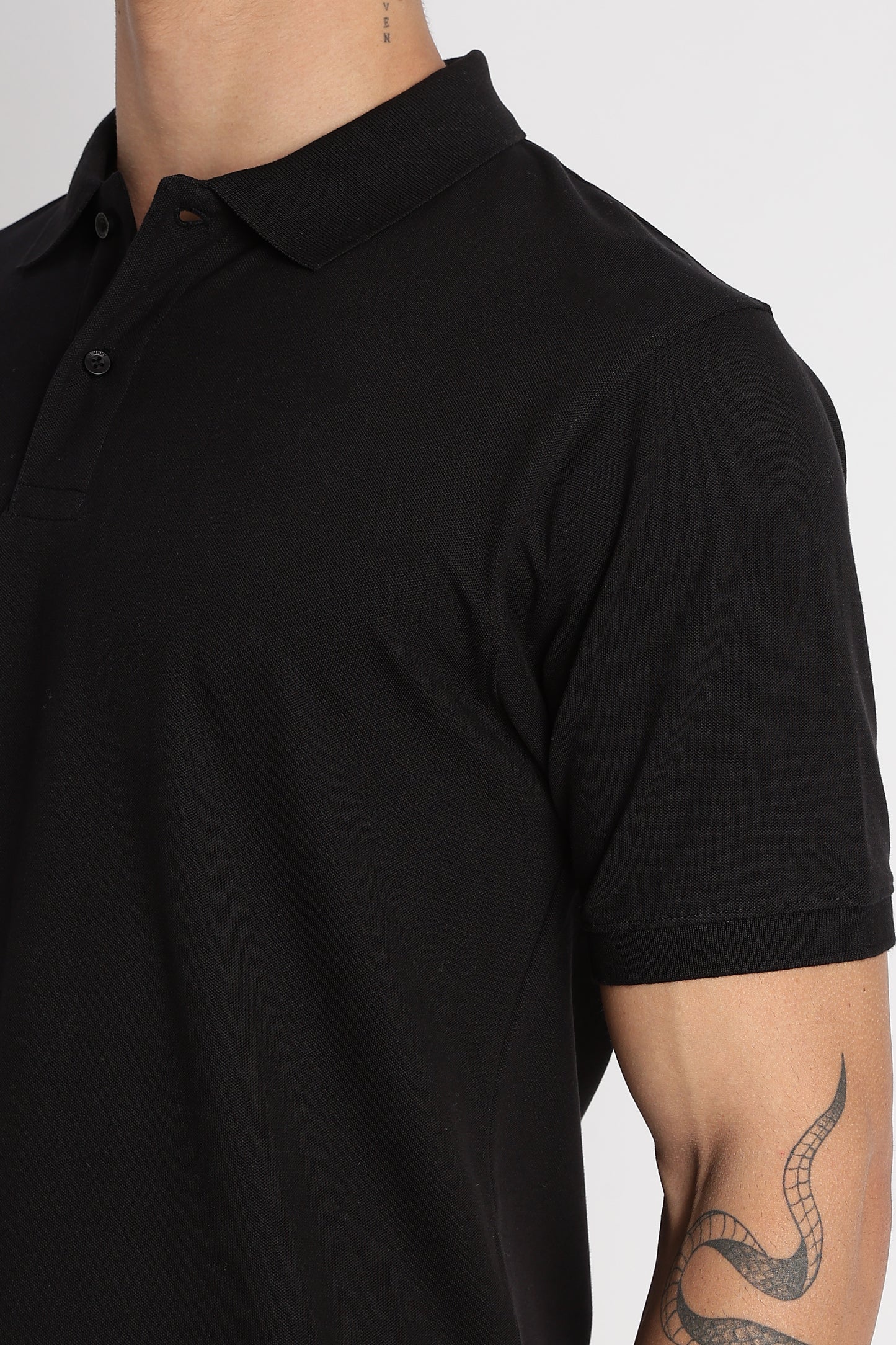 Premium Stretch Cotton Slim Fit Polo T-Shirt Black