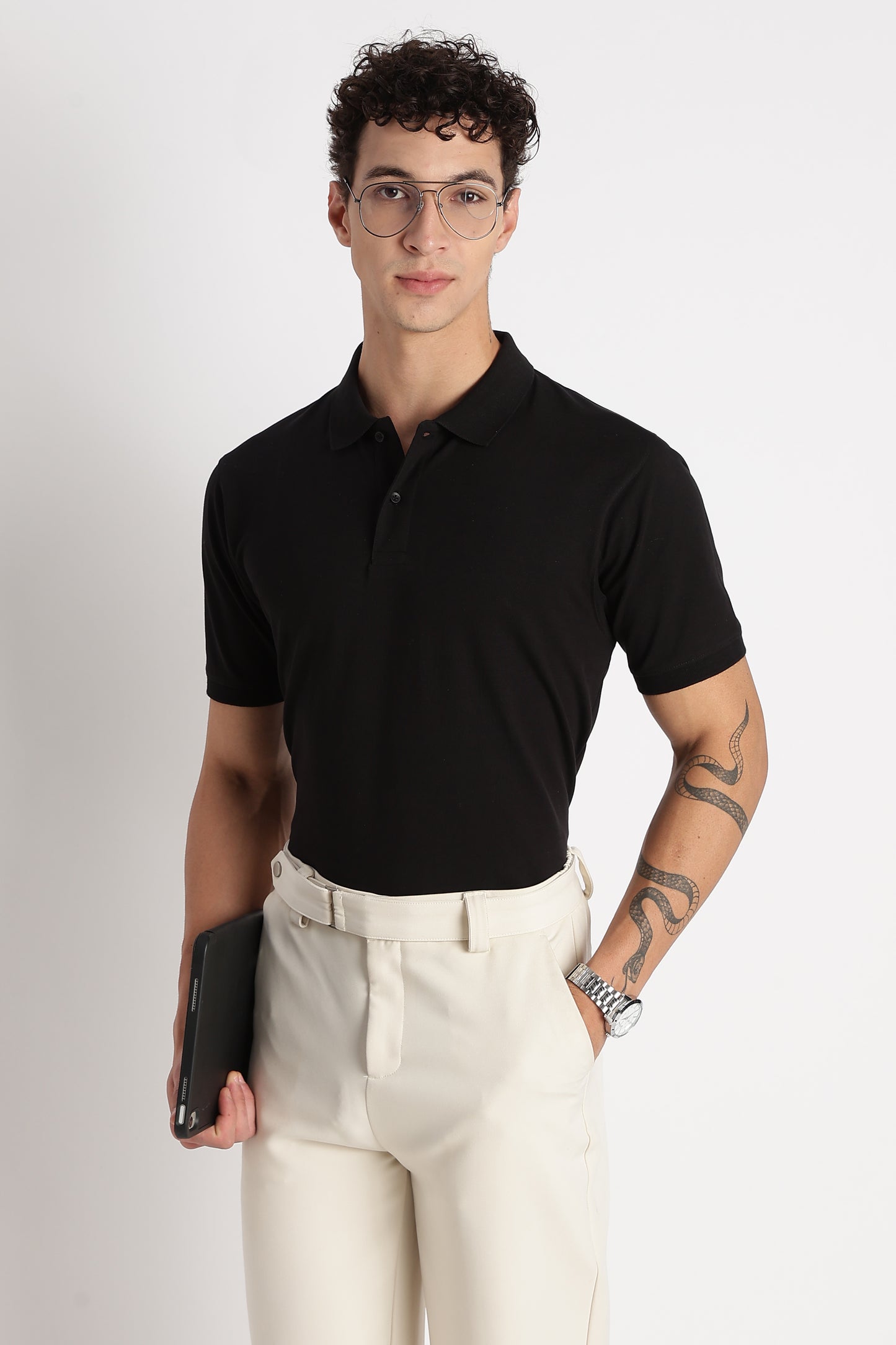 Premium Stretch Cotton Slim Fit Polo T-Shirt Black