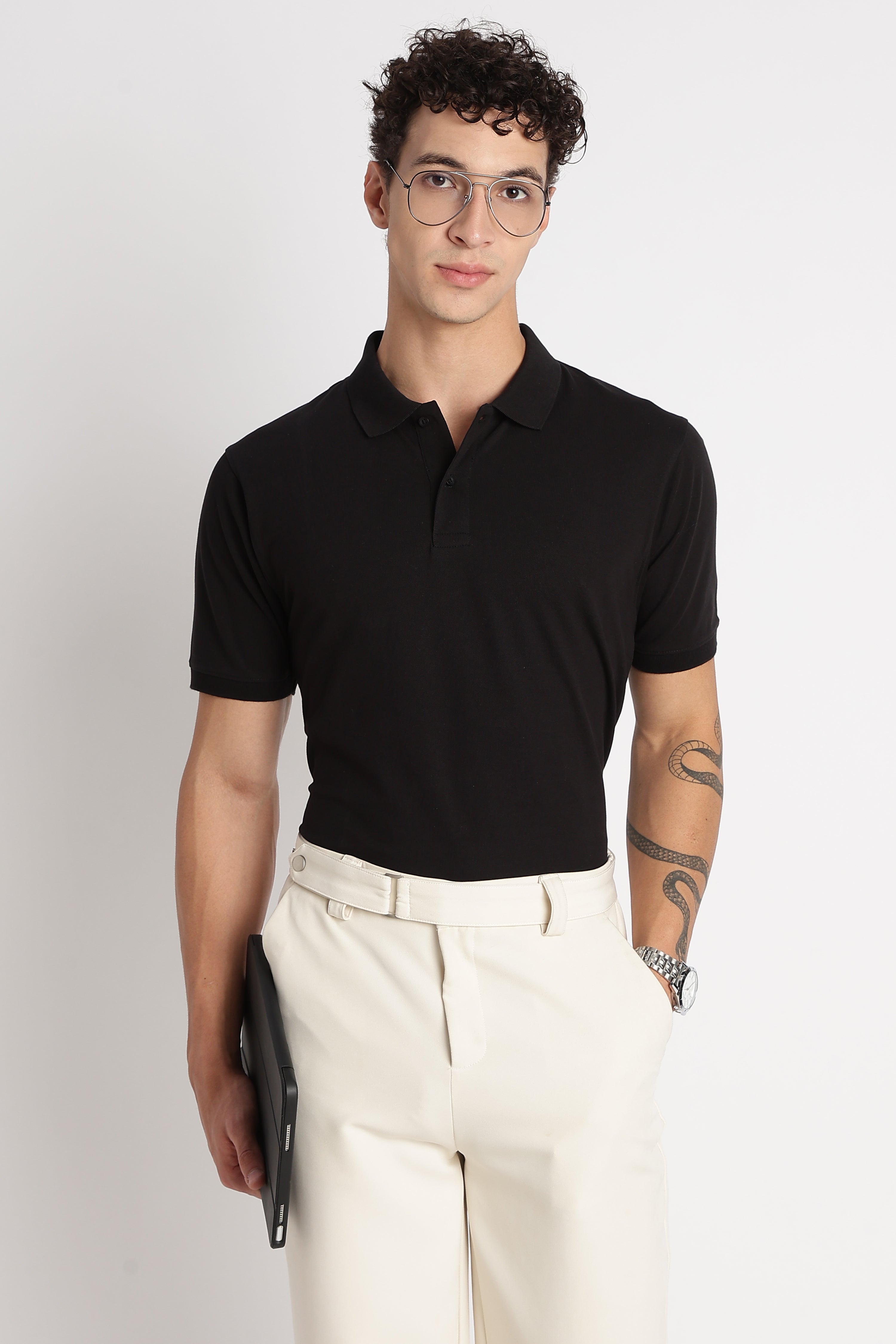 Premium Stretch Cotton Slim Fit Polo T-Shirt Black