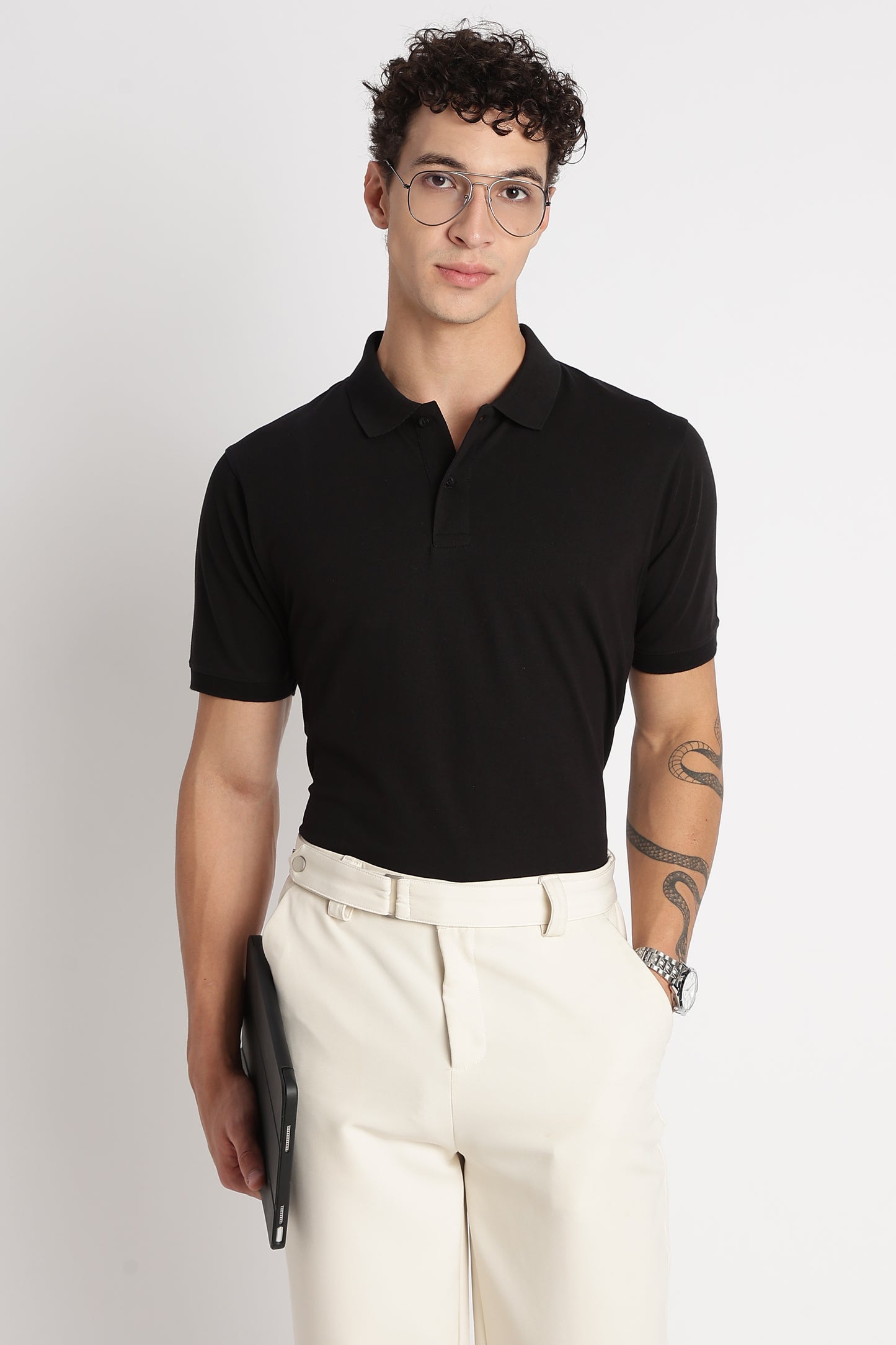 Premium Stretch Cotton Slim Fit Polo T-Shirt Black