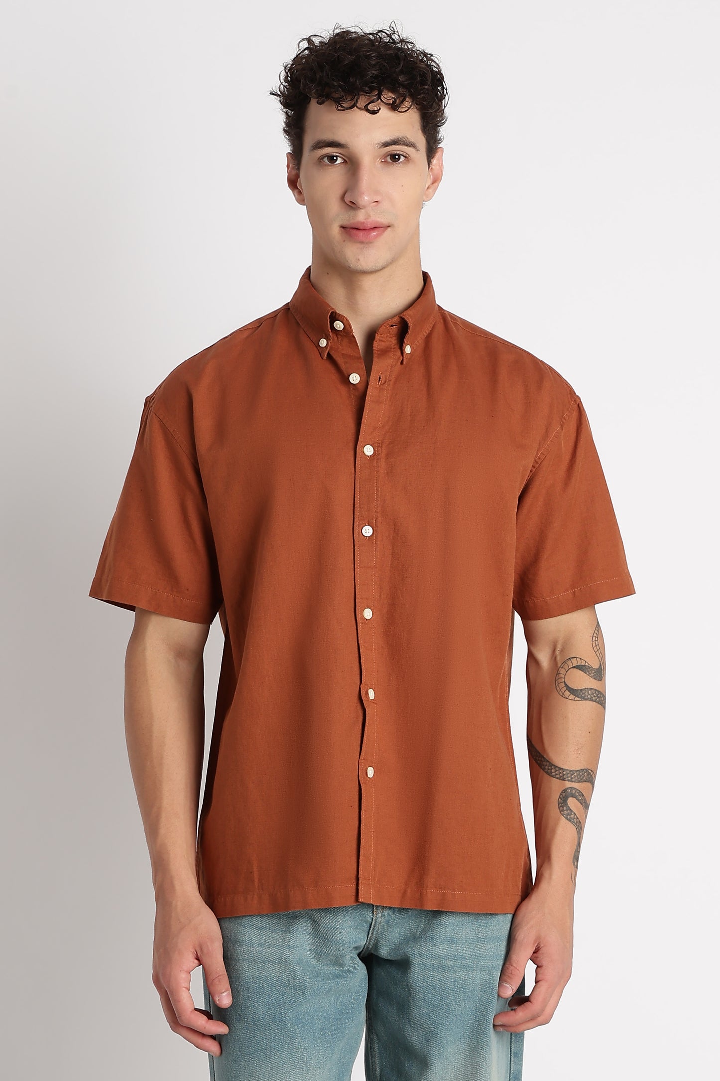 Breathable Cotton Linen Shirt Brown