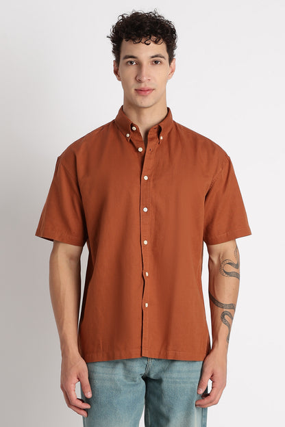 Breathable Cotton Linen Shirt Brown