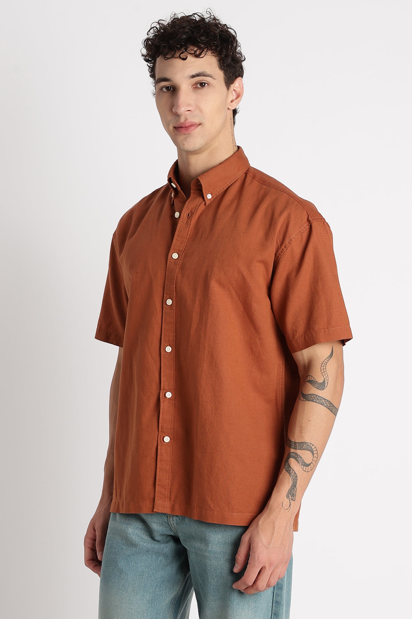 Breathable Cotton Linen Shirt Brown
