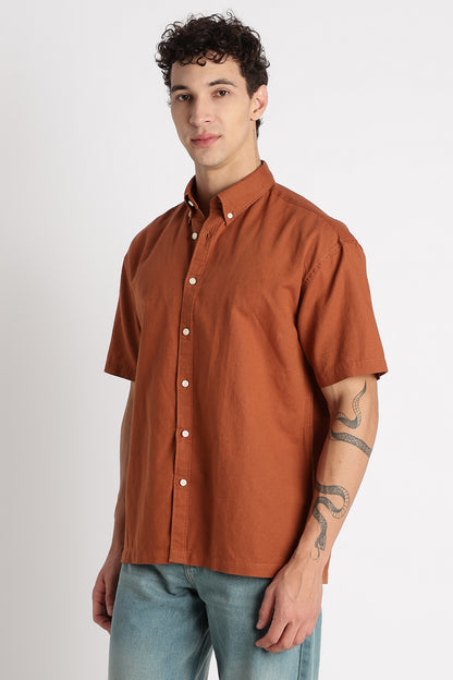 Breathable Cotton Linen Shirt Brown