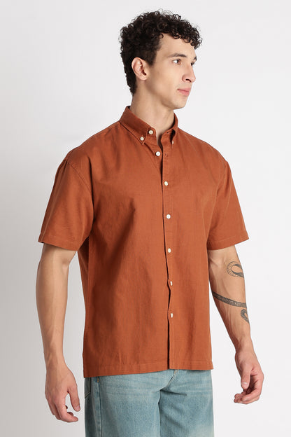 Breathable Cotton Linen Shirt Brown