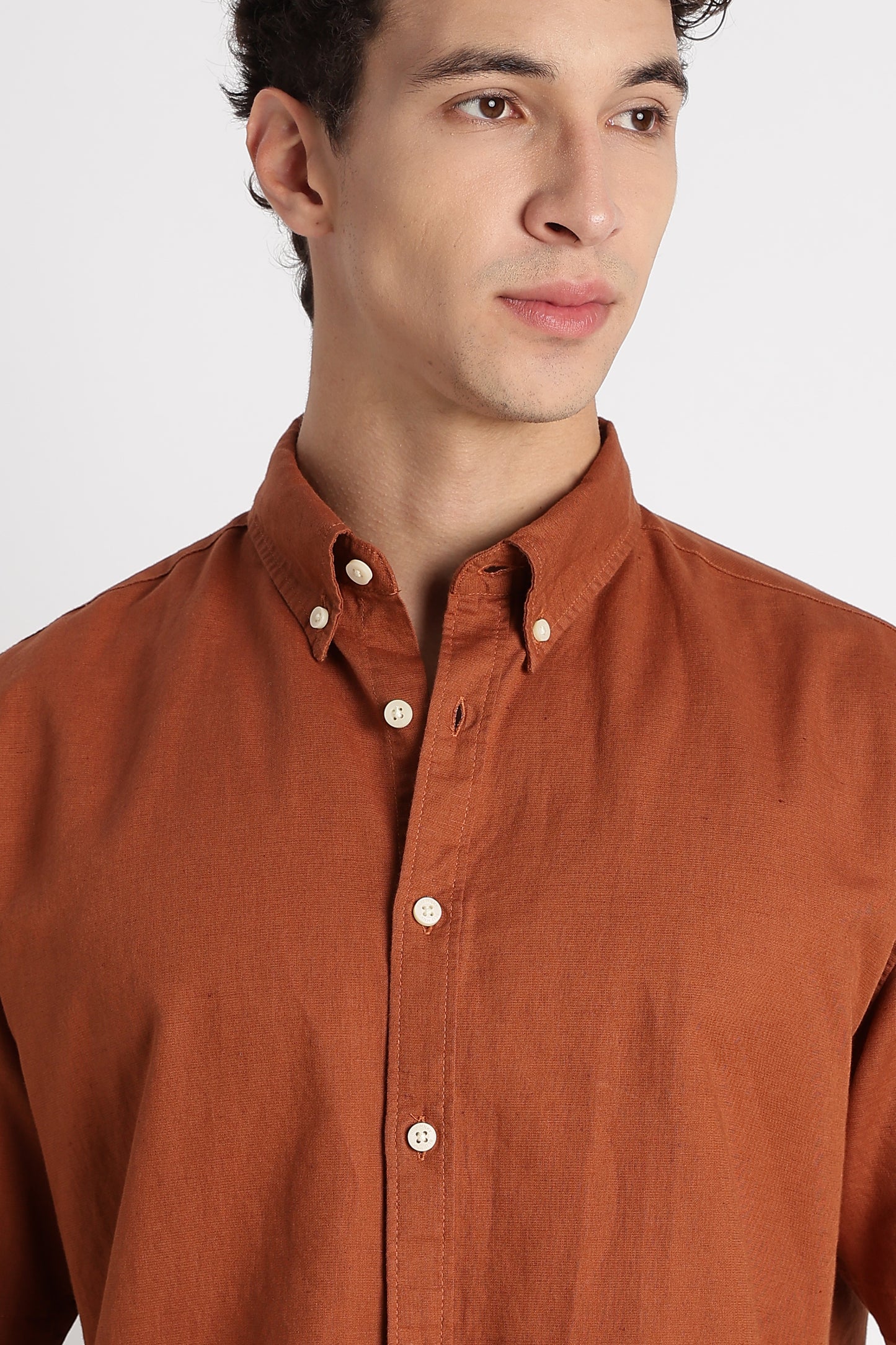 Breathable Cotton Linen Shirt Brown