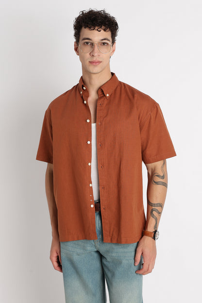 Breathable Cotton Linen Shirt Brown