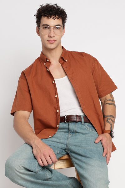 Breathable Cotton Linen Shirt Brown