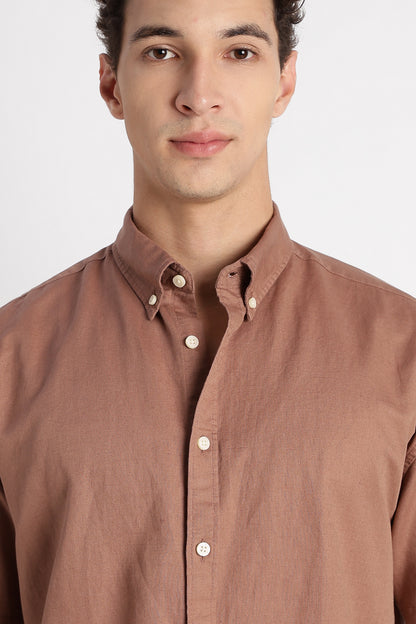 Breathable Cotton Linen Shirt Lt Brown