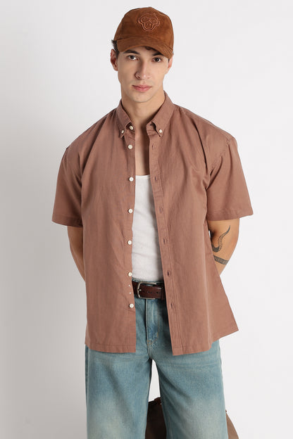 Breathable Cotton Linen Shirt Lt Brown