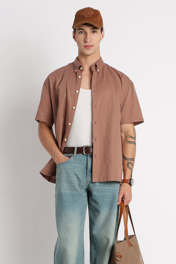Breathable Cotton Linen Shirt Lt Brown