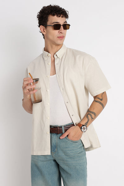 Breathable Cotton Linen Shirt Off White