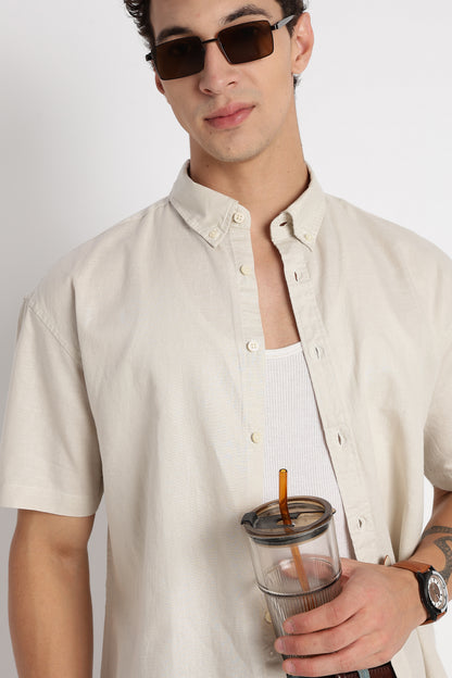 Breathable Cotton Linen Shirt Off White