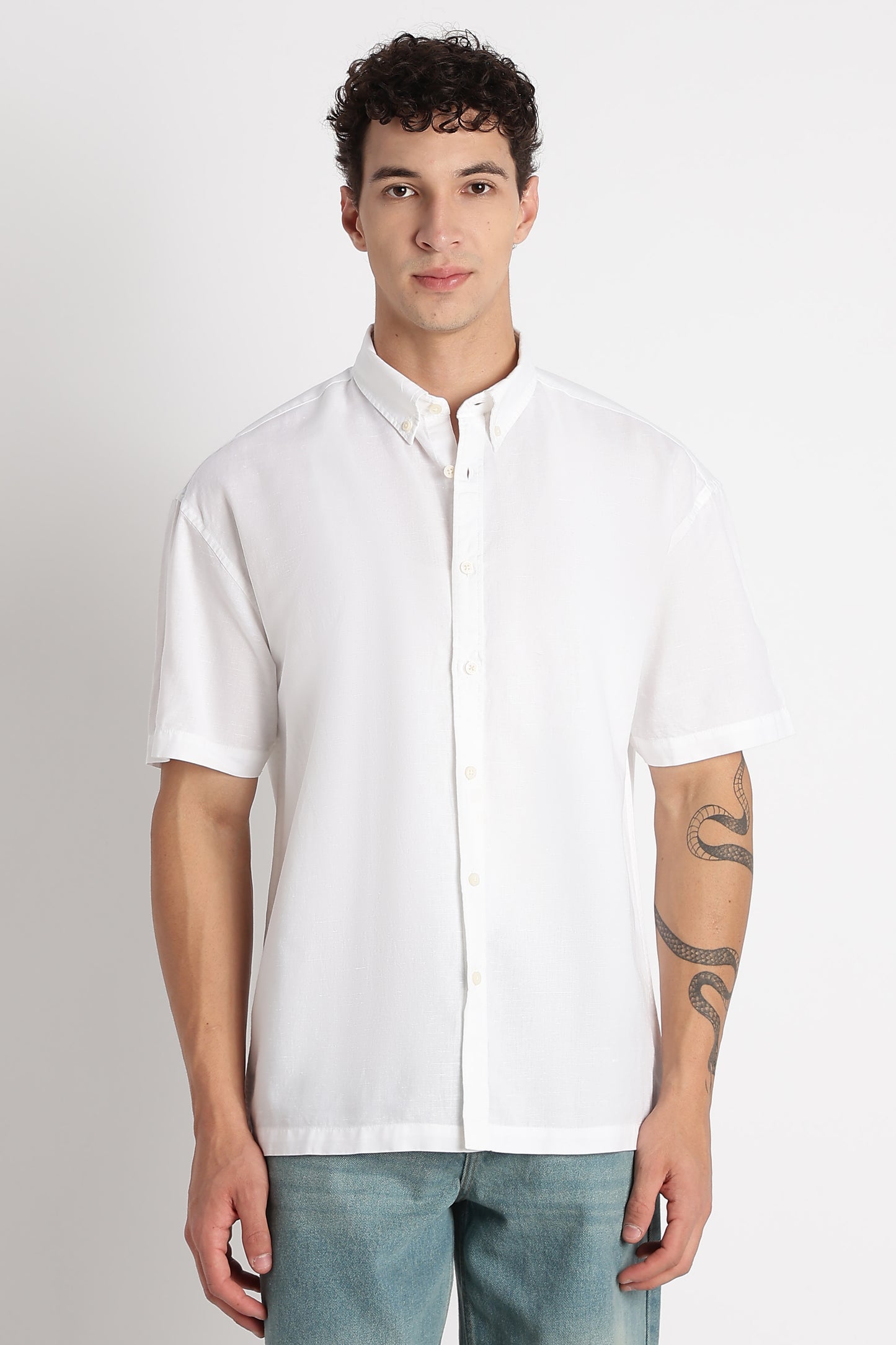 Breathable Cotton Linen Shirt White